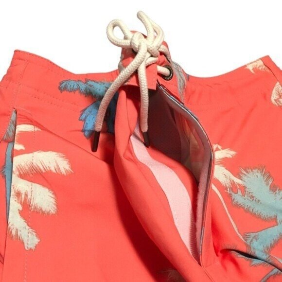 American Eagle Swim Trunk Board Short Men Small Orange Tropical Print 9" Inseam - Picture 7 of 14